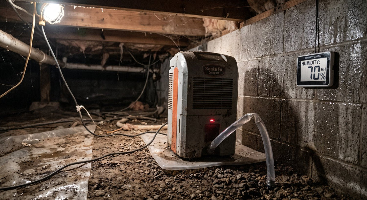 Dehumidifier sitting too close to a wall with moisture build up and a kink in the hose