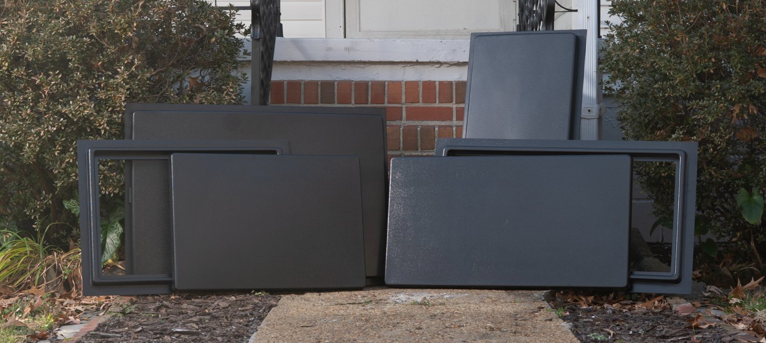 Surface mount crawl space doors in black and various sizes