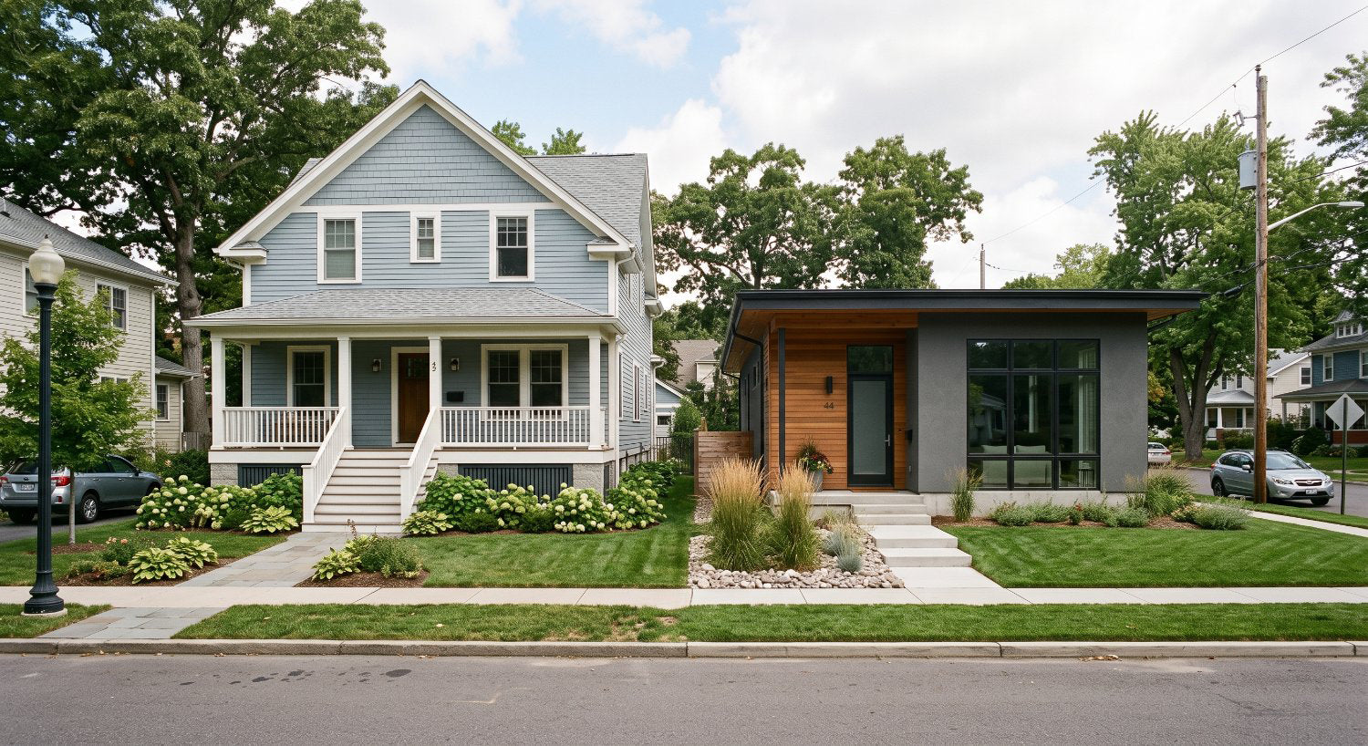 Two houses side by side with a crawl space and a slab foundation