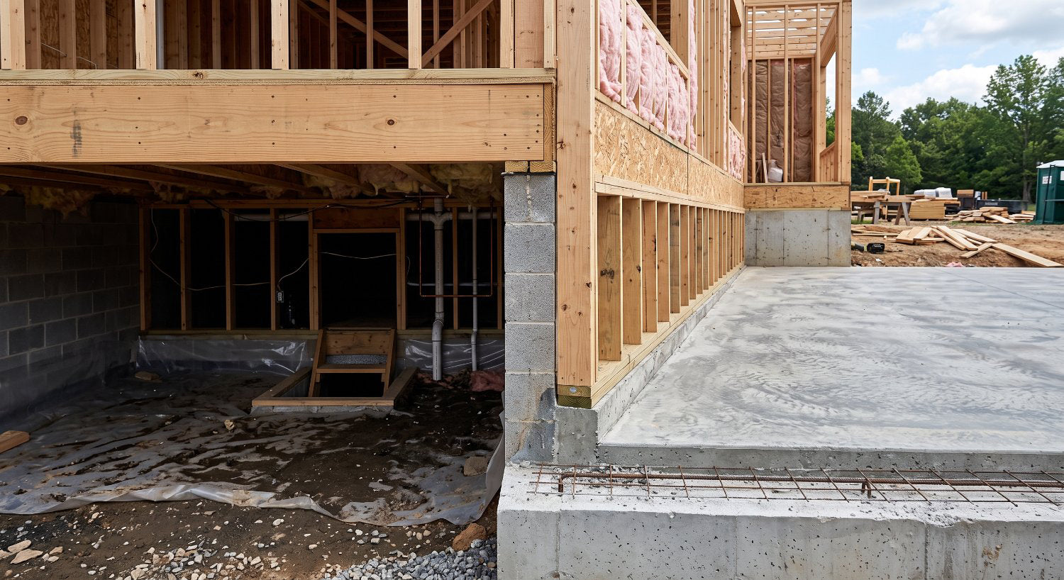A crawl space and a slab foundation side by side