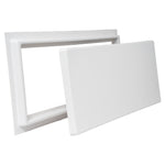 A white rectangular frame and white door cover on a white background
