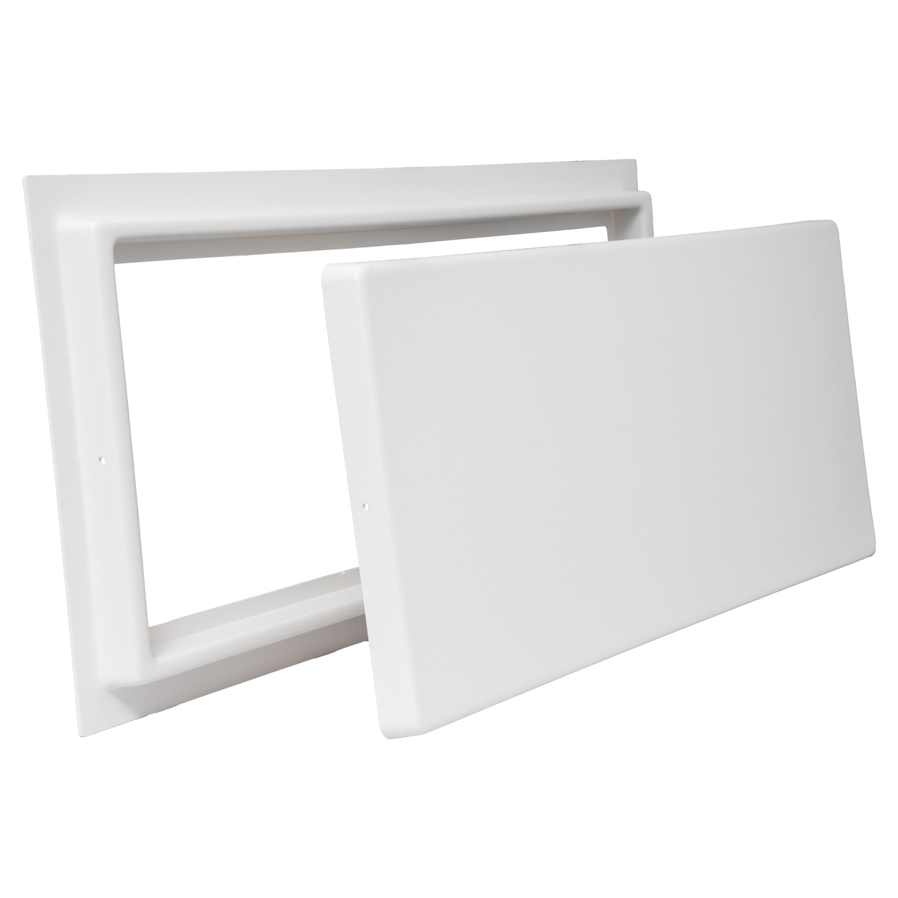 A white rectangular frame and white door cover on a white background