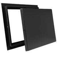 Black rectangular plastic frame with a cover lid on a white background