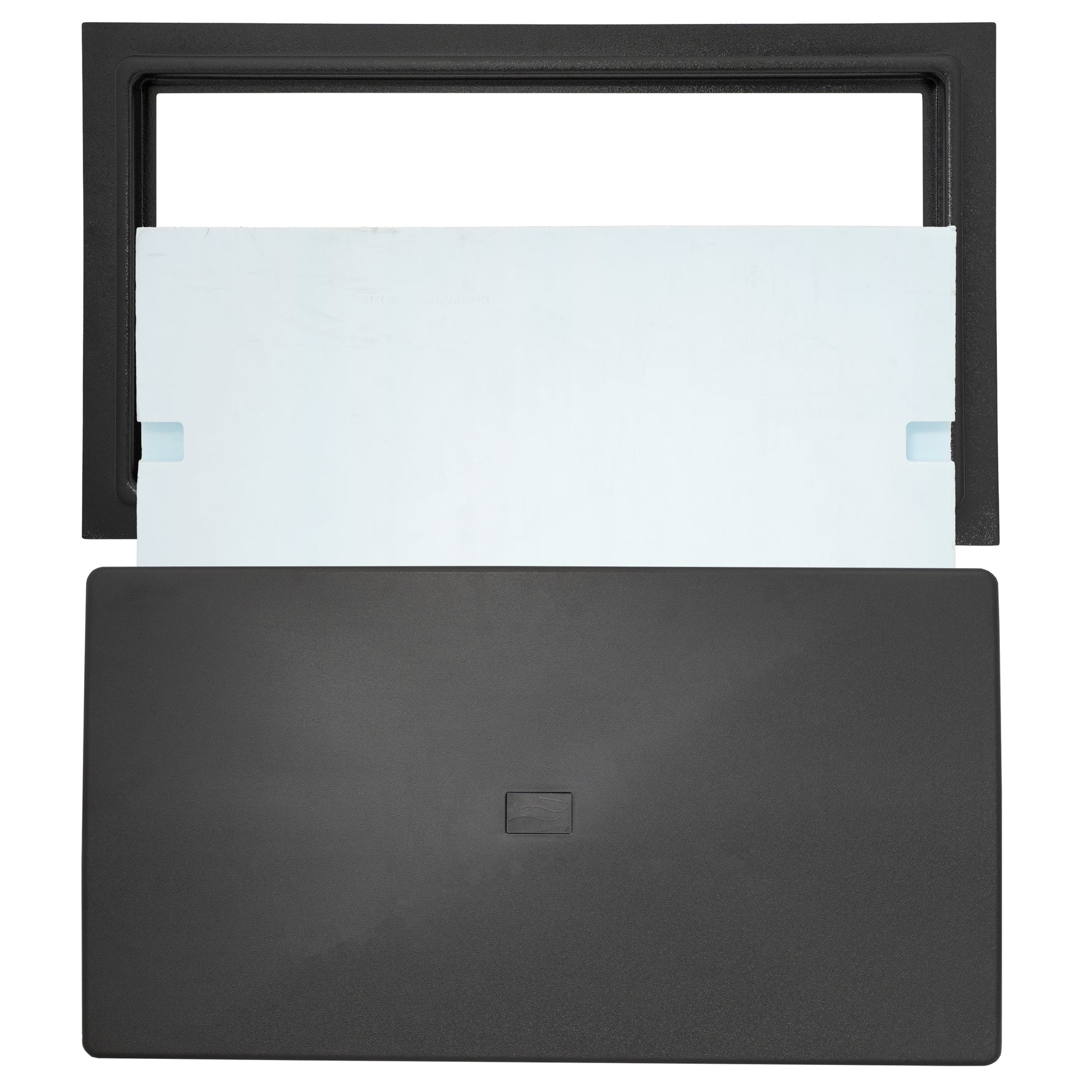 A rectangular frame with insulation and cover