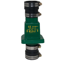 Green mechanical device with cylindrical components on a white background