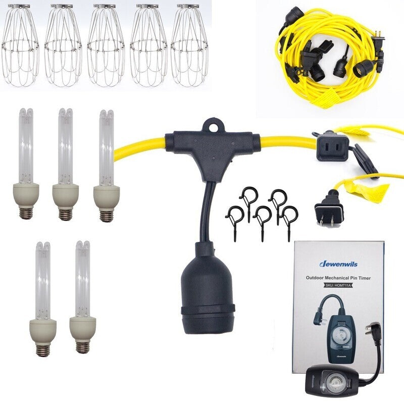 Crawl Space UV Germicidal String Light - 50' UVC Bulbs with Daily Auto Timer