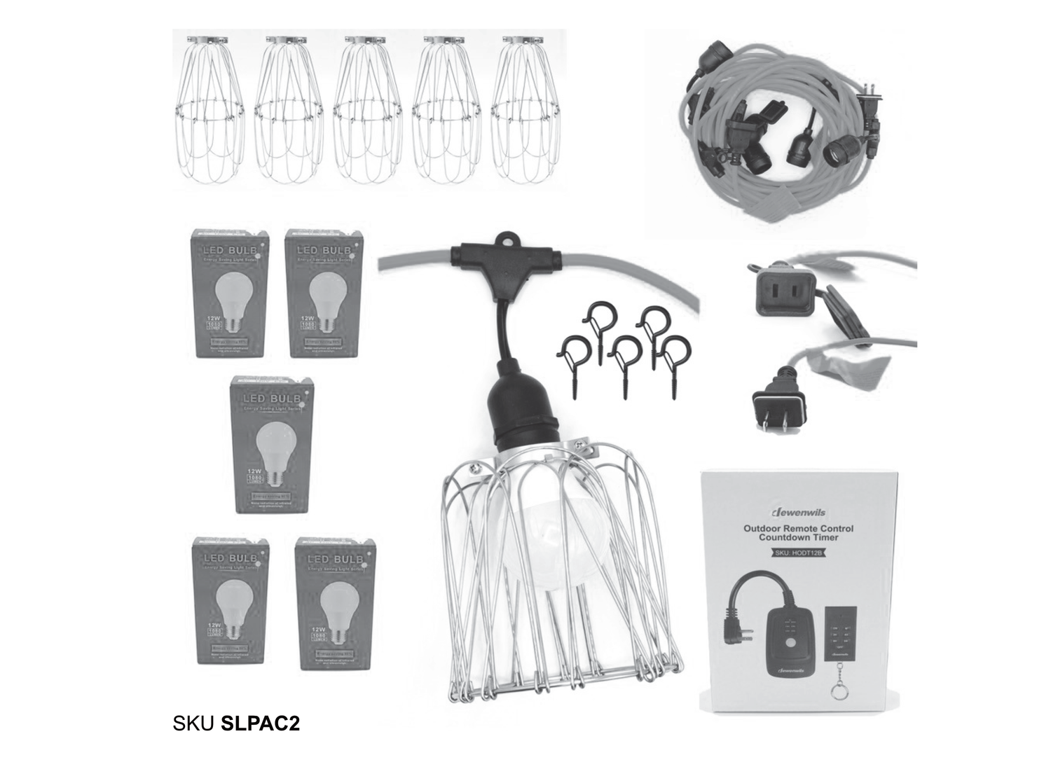 Crawl Space String Light - 50' LED Work Light with 5 Sockets & Timer Controller