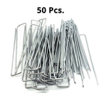 50 metal tent stakes on a white background with '50 Pcs.' text above.