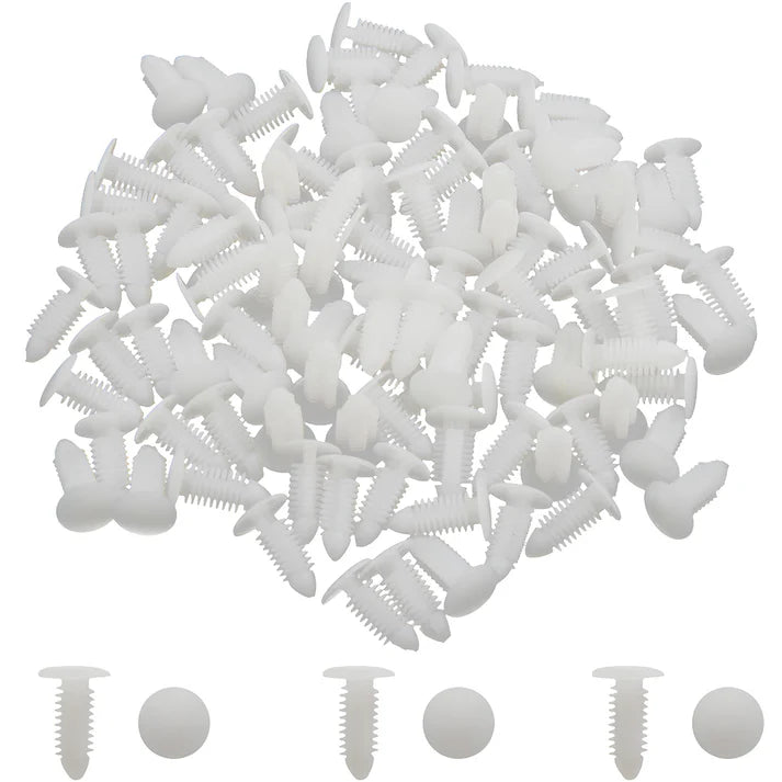 White plastic clips on a white background