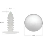 White Christmas tree from side and top with measurements on a white background