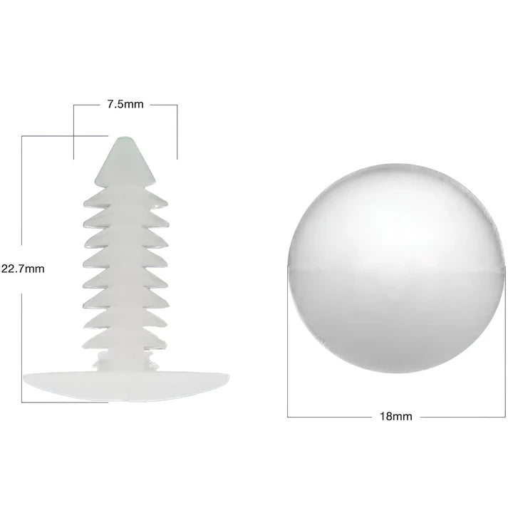White Christmas tree from side and top with measurements on a white background