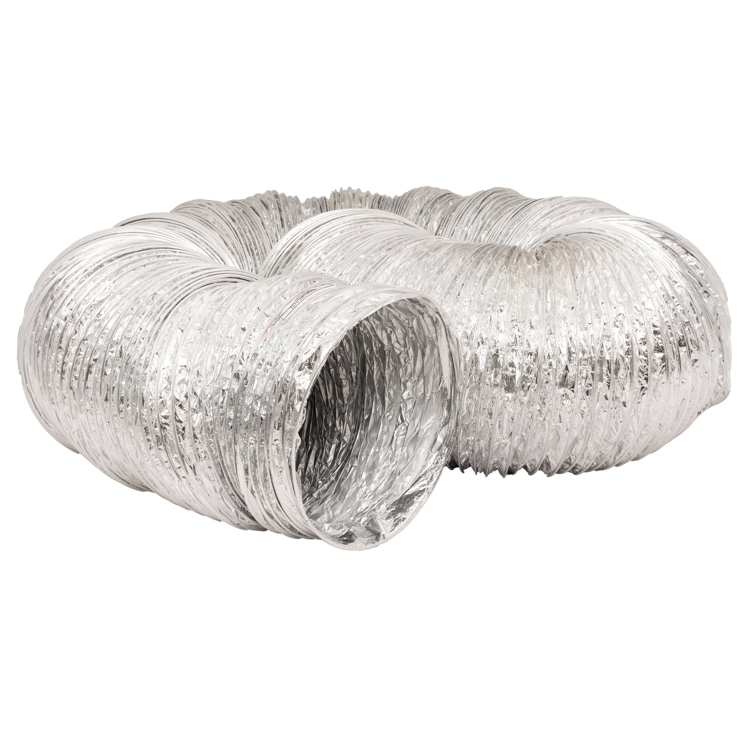 Two silver flexible ducts on a white background