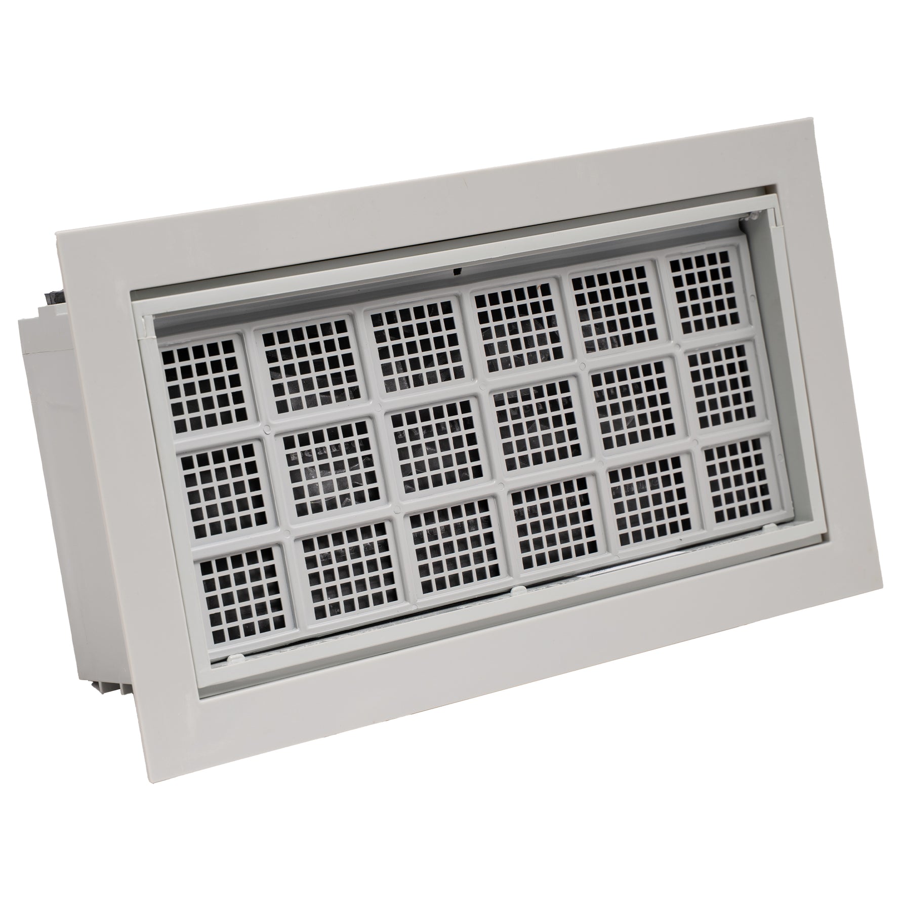 Rectangular air vent with grid on a white background