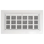 Rectangular white air vent with grid on a white background