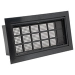 Rectangular black plastic vent with grid design on a white background