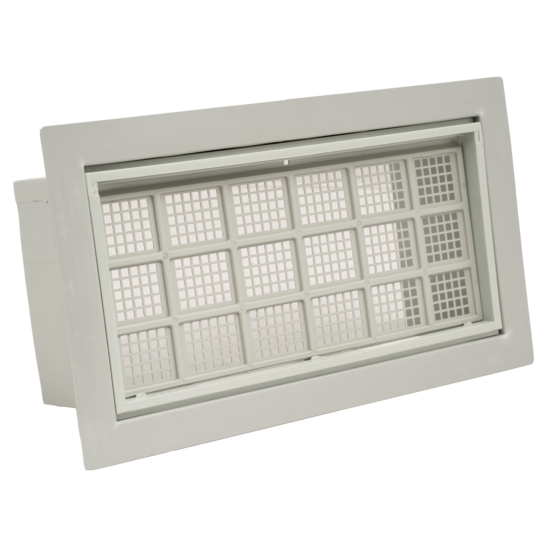 Rectangular air vent with grid on a white background