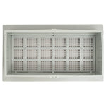 Plastic grid structure showing the back of a flood air vent on a white background