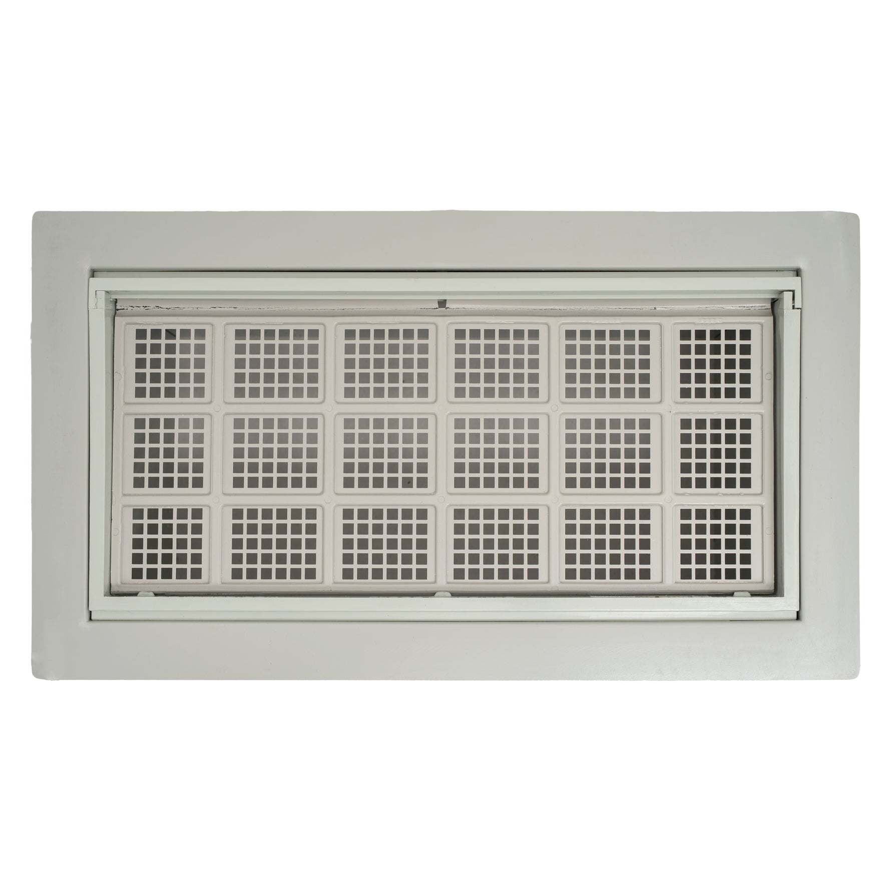 Rectangular air vent with grid design on a white background