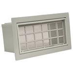 Rectangular gray vent with grid design on a white background