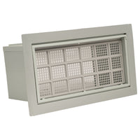 Rectangular gray vent with grid design on a white background
