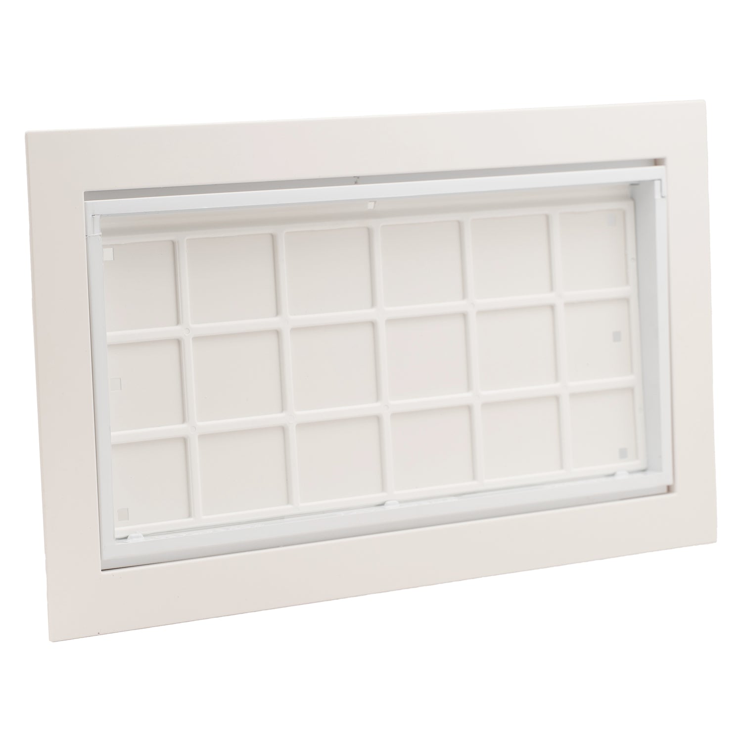 White closed vent with grid pattern on a white background