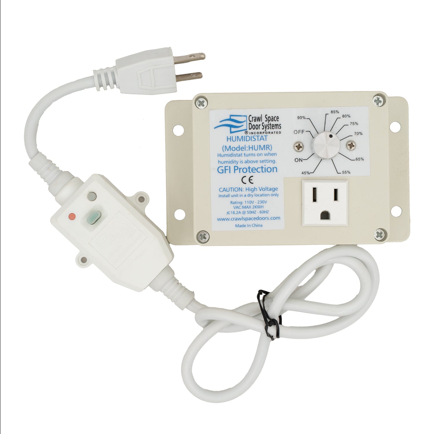 Electrical control panel with wiring and labels on a white background