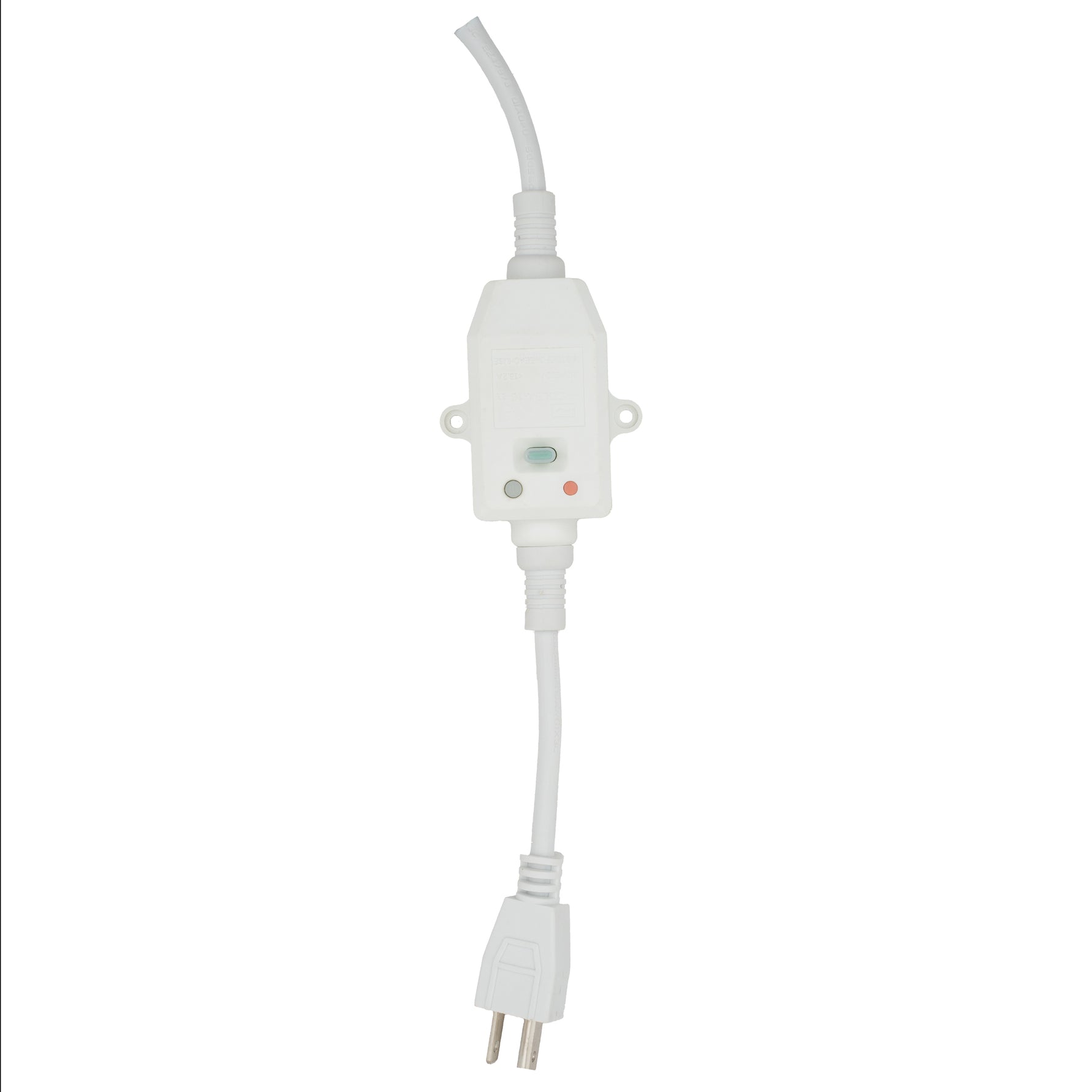 White electronic device with a cord and plug on a white background