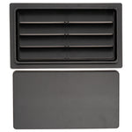 Black rectangular air vent with cover off on a white background