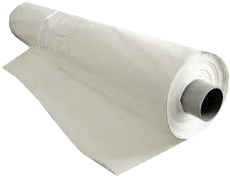 Roll of clear plastic sheeting on a white background