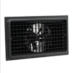 Black rectangular air vent with grid on a white background