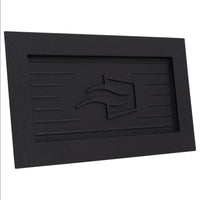 Black rectangular rectangle with a logo on a white background