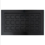 Black rectangular cover with square design on a white background