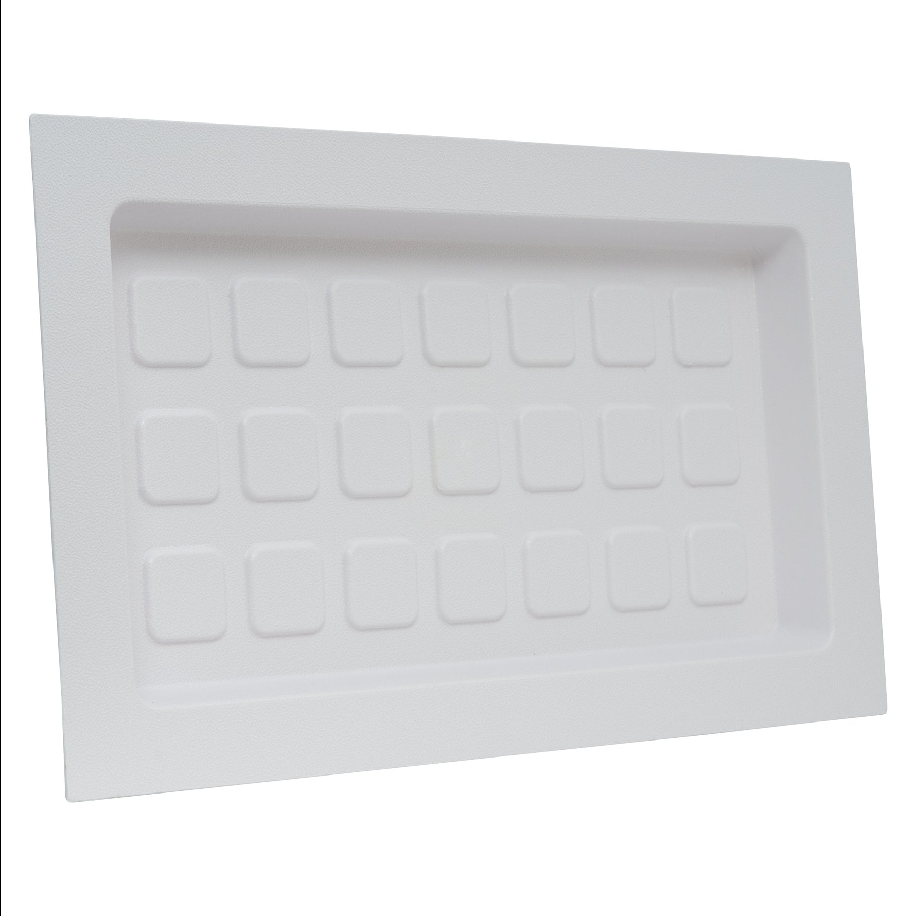 White plastic cover with multiple small square design on a white background