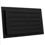 Black rectangular vent cover on a white background