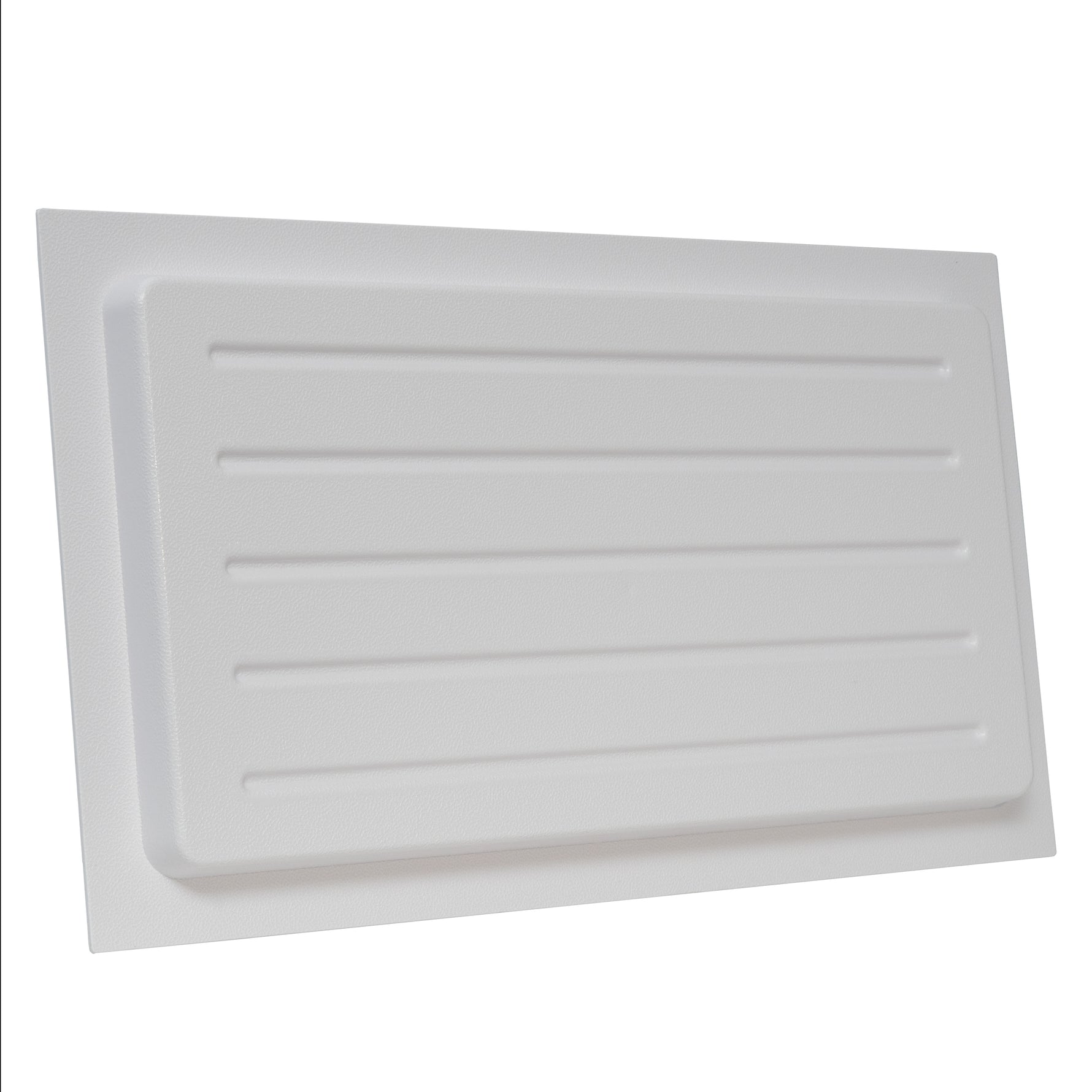 Rectangular white plastic cover on a white background