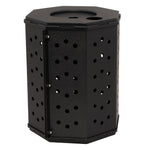 Black hexagonal bin with perforated design on a white background