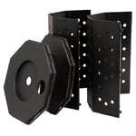 Black plastic bracket with multiple holes on a white background