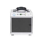 White dehumidifier with digital display on a white background