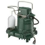 Green submersible pump with a white float on a white background