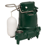 Green sewage pump with a white float on a white background