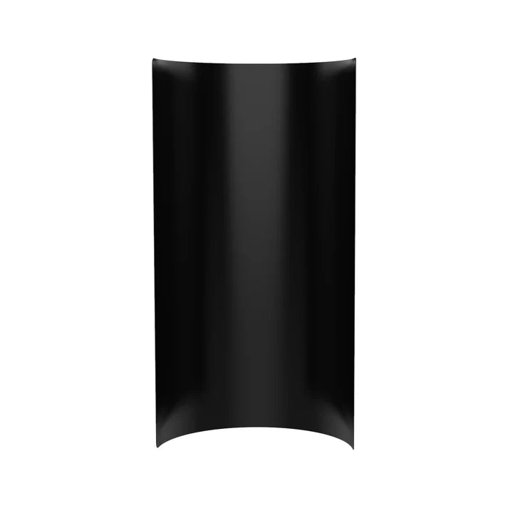 Black curved panel on a white background